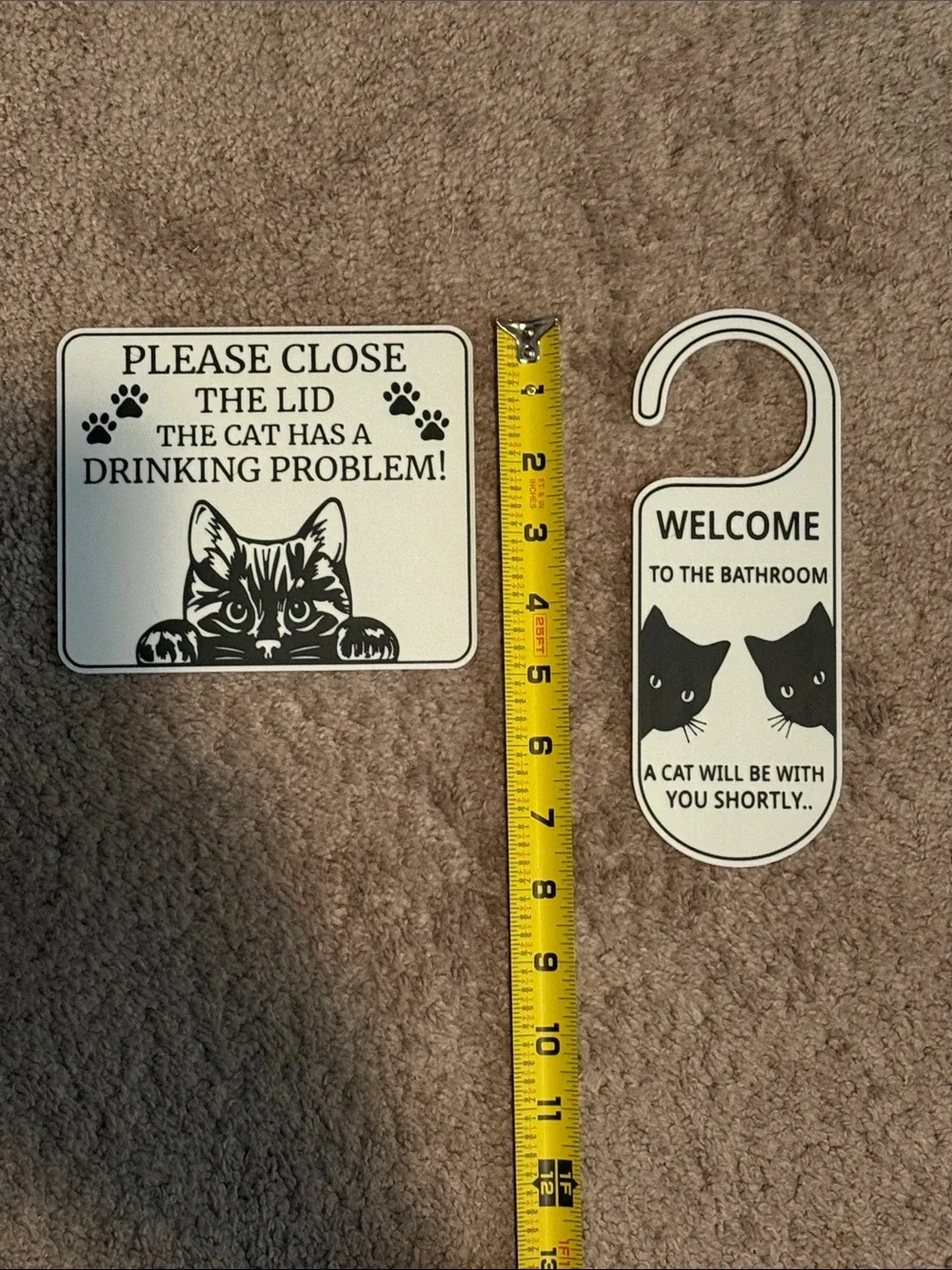 Black & White Cat Bathroom Door Hanger and Sign Set
